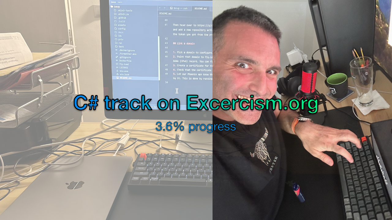 C# track on Exercism.org (3.6% progress)
